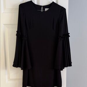 Milly Long Bell Sleeve Mini Little Black Dress with Ruffle Detail - size 6